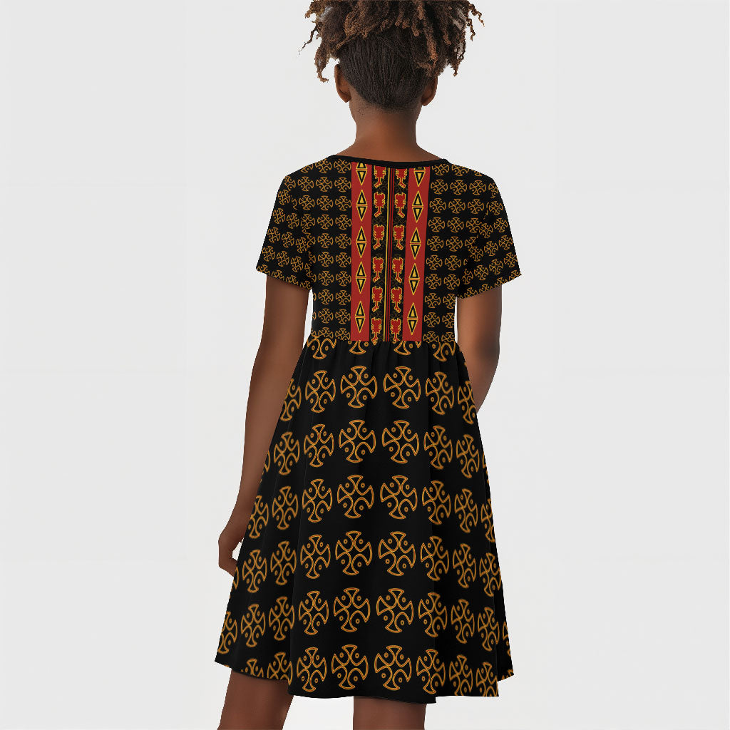 Cameroon Toghu Heritage Kid Short Sleeve Dress Traditional Bamenda Pattern In African