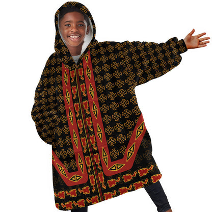 Cameroon Toghu Heritage Kid Wearable Blanket Hoodie Traditional Bamenda Pattern In African