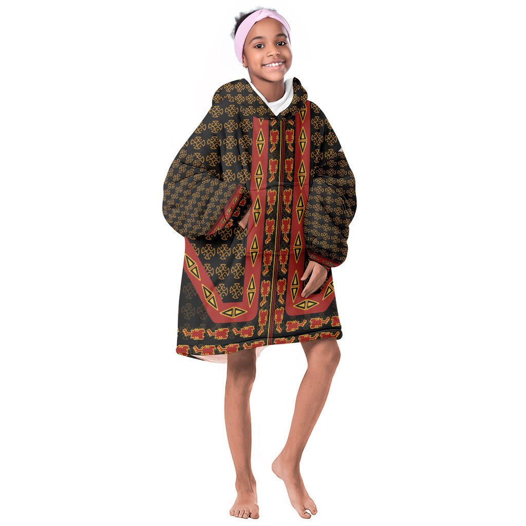 Cameroon Toghu Heritage Kid Wearable Blanket Hoodie Traditional Bamenda Pattern In African