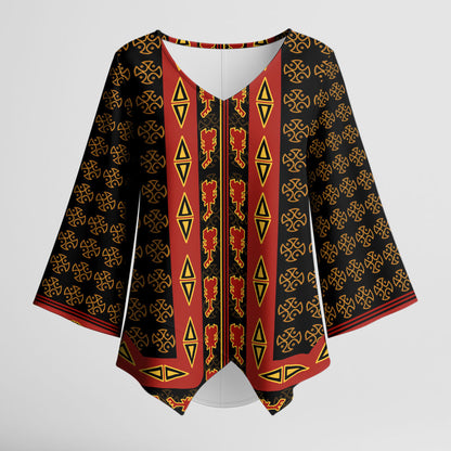 Cameroon Toghu Heritage Kimono Sleeve Blouse Traditional Bamenda Pattern In African