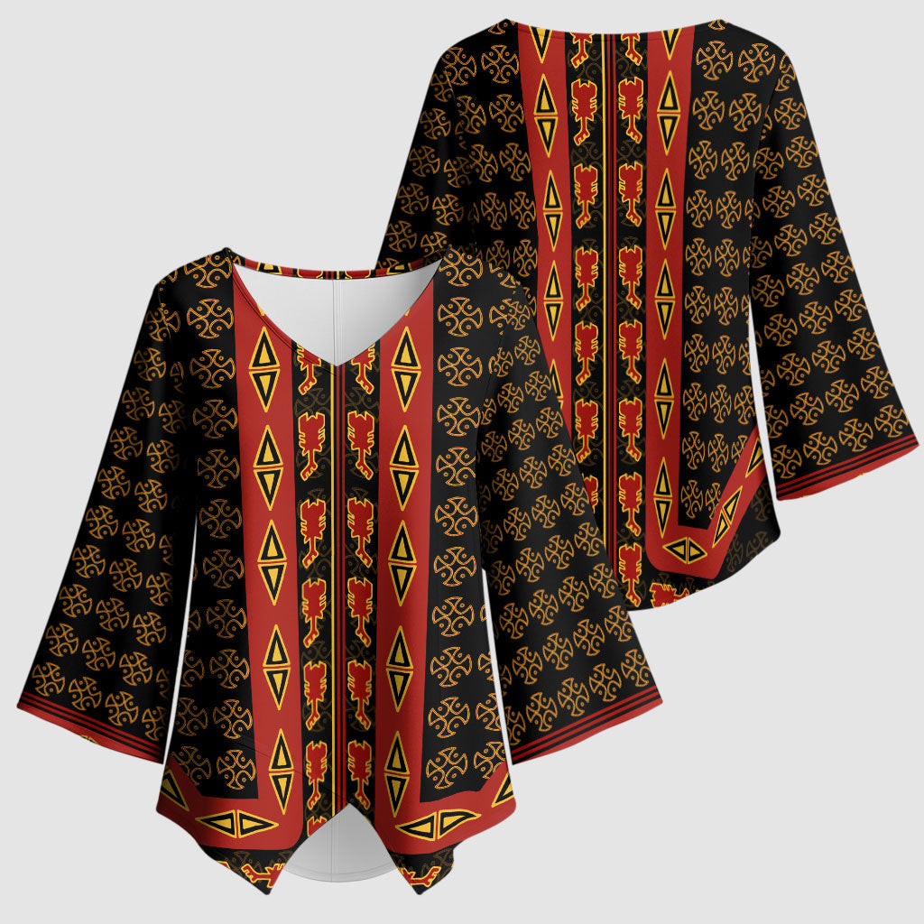 Cameroon Toghu Heritage Kimono Sleeve Blouse Traditional Bamenda Pattern In African