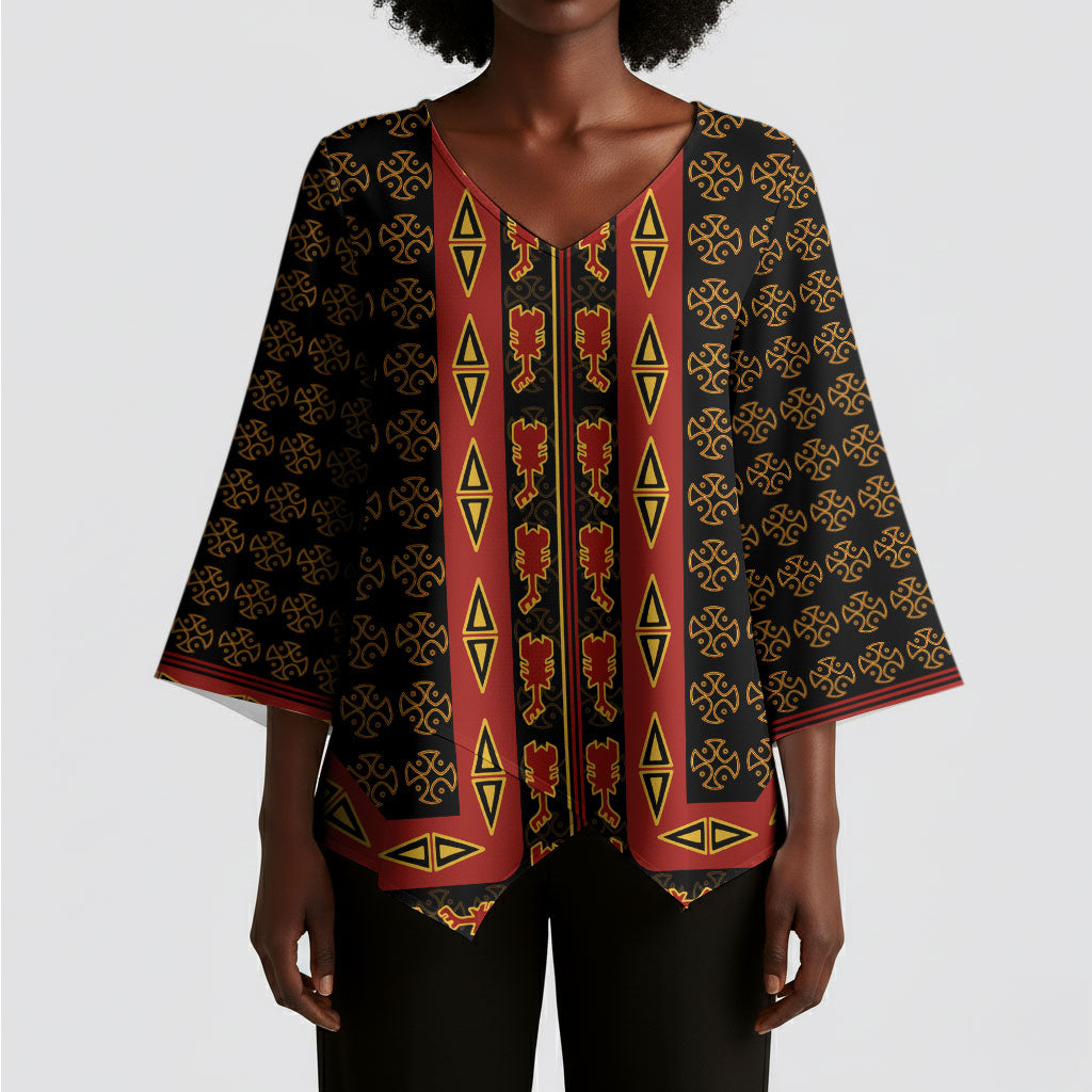 Cameroon Toghu Heritage Kimono Sleeve Blouse Traditional Bamenda Pattern In African