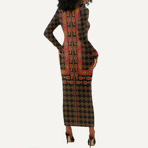 Cameroon Toghu Heritage Long Sleeve Bodycon Dress Traditional Bamenda Pattern In African