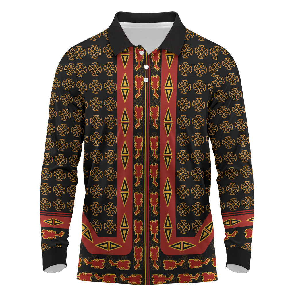 Cameroon Toghu Heritage Long Sleeve Polo Shirt Traditional Bamenda Pattern In African