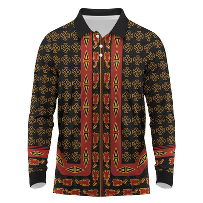 Cameroon Toghu Heritage Long Sleeve Polo Shirt Traditional Bamenda Pattern In African