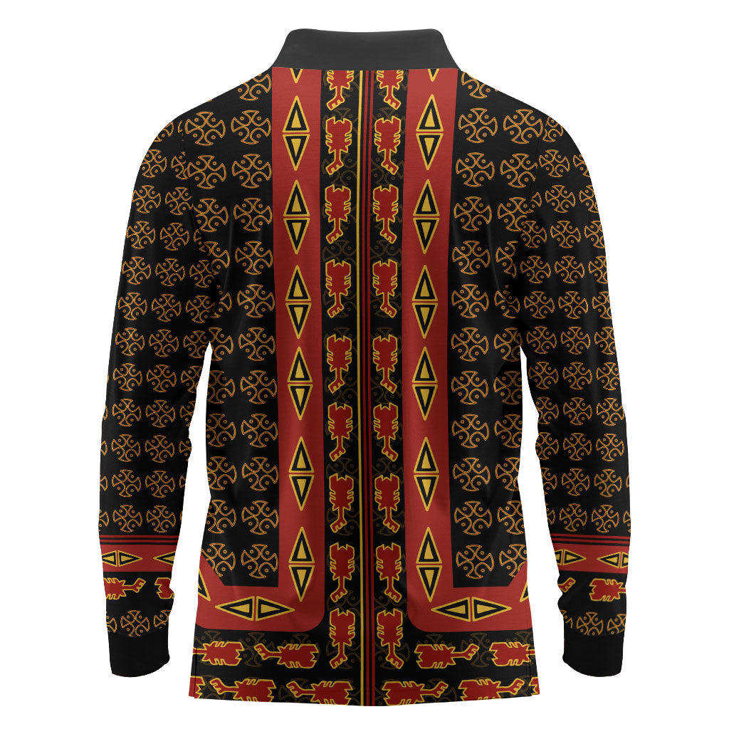 Cameroon Toghu Heritage Long Sleeve Polo Shirt Traditional Bamenda Pattern In African
