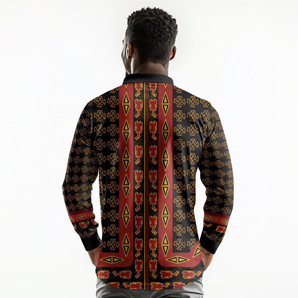 Cameroon Toghu Heritage Long Sleeve Polo Shirt Traditional Bamenda Pattern In African