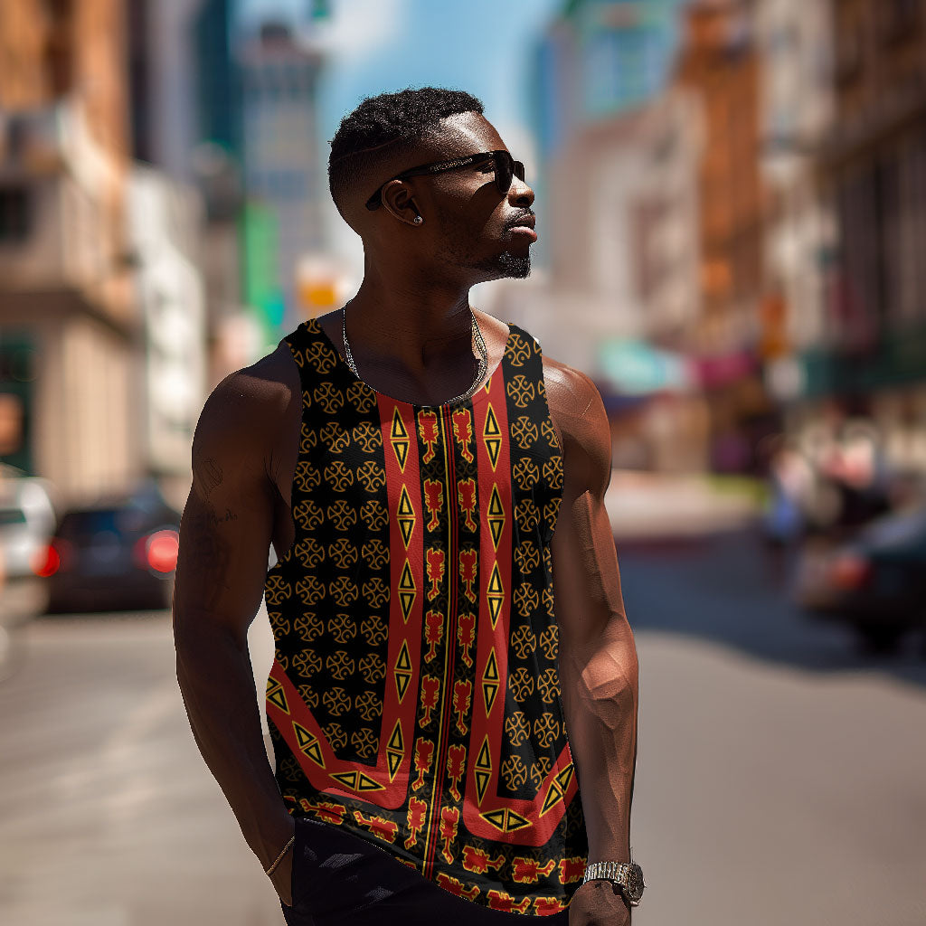 Cameroon Toghu Heritage Men Tank Top Traditional Bamenda Pattern In African