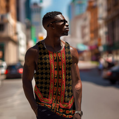 Cameroon Toghu Heritage Men Tank Top Traditional Bamenda Pattern In African