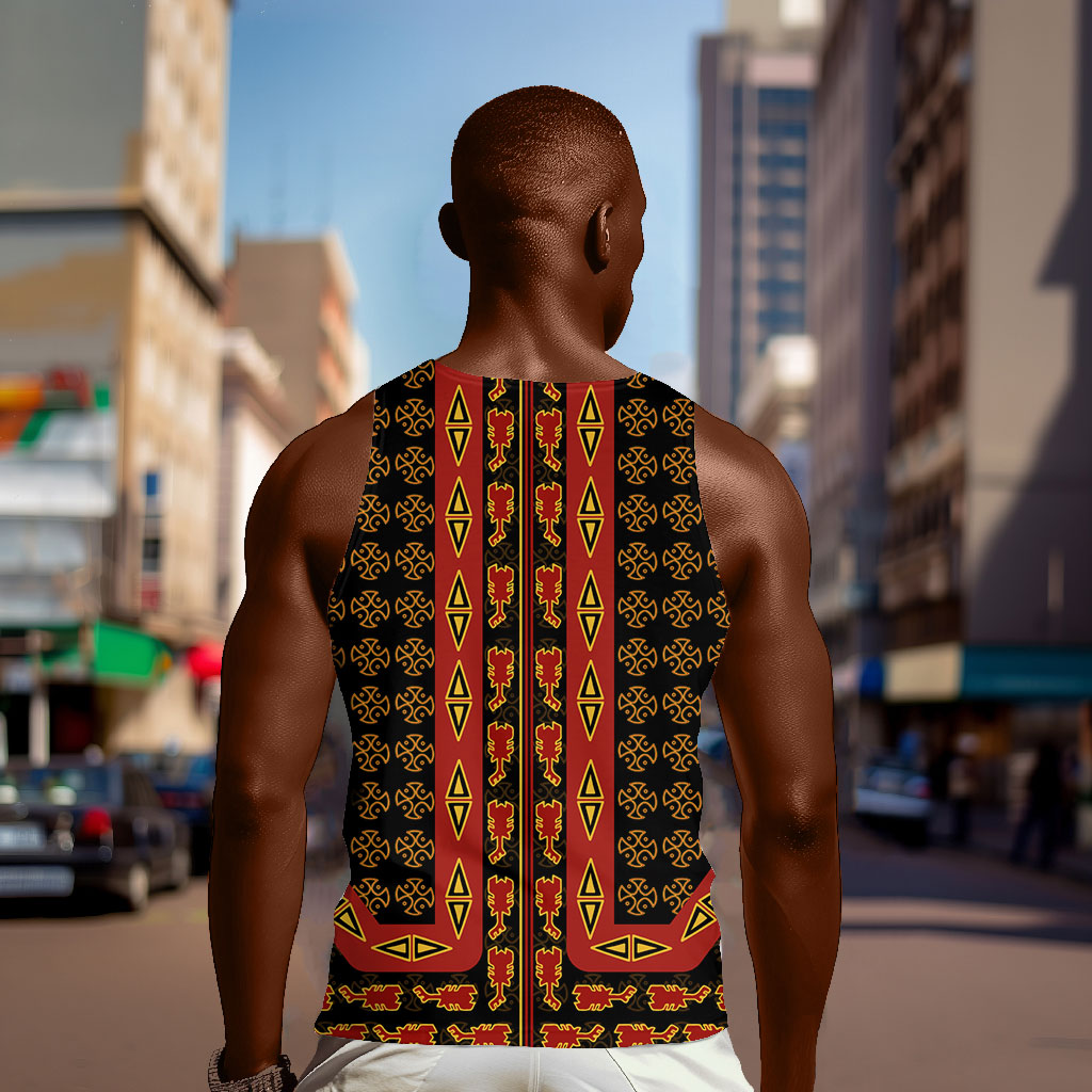Cameroon Toghu Heritage Men Tank Top Traditional Bamenda Pattern In African