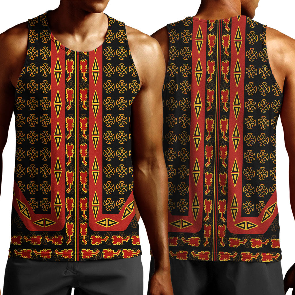 Cameroon Toghu Heritage Men Tank Top Traditional Bamenda Pattern In African
