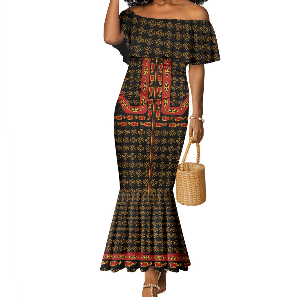 Cameroon Toghu Heritage Mermaid Dress Traditional Bamenda Pattern In African