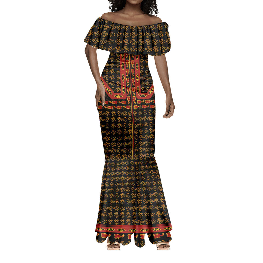 Cameroon Toghu Heritage Mermaid Dress Traditional Bamenda Pattern In African