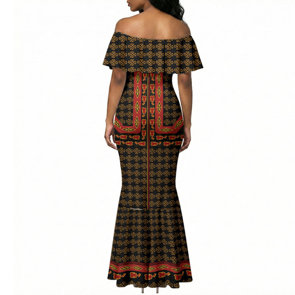 Cameroon Toghu Heritage Mermaid Dress Traditional Bamenda Pattern In African