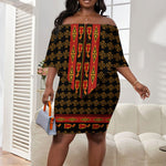 Cameroon Toghu Heritage Off Shoulder Short Dress Traditional Bamenda Pattern In African