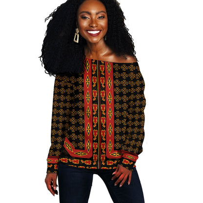 Cameroon Toghu Heritage Off Shoulder Sweater Traditional Bamenda Pattern In African