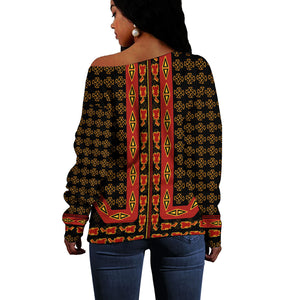 Cameroon Toghu Heritage Off Shoulder Sweater Traditional Bamenda Pattern In African