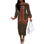 Cameroon Toghu Heritage Off The Shoulder Long Sleeve Dress Traditional Bamenda Pattern In African