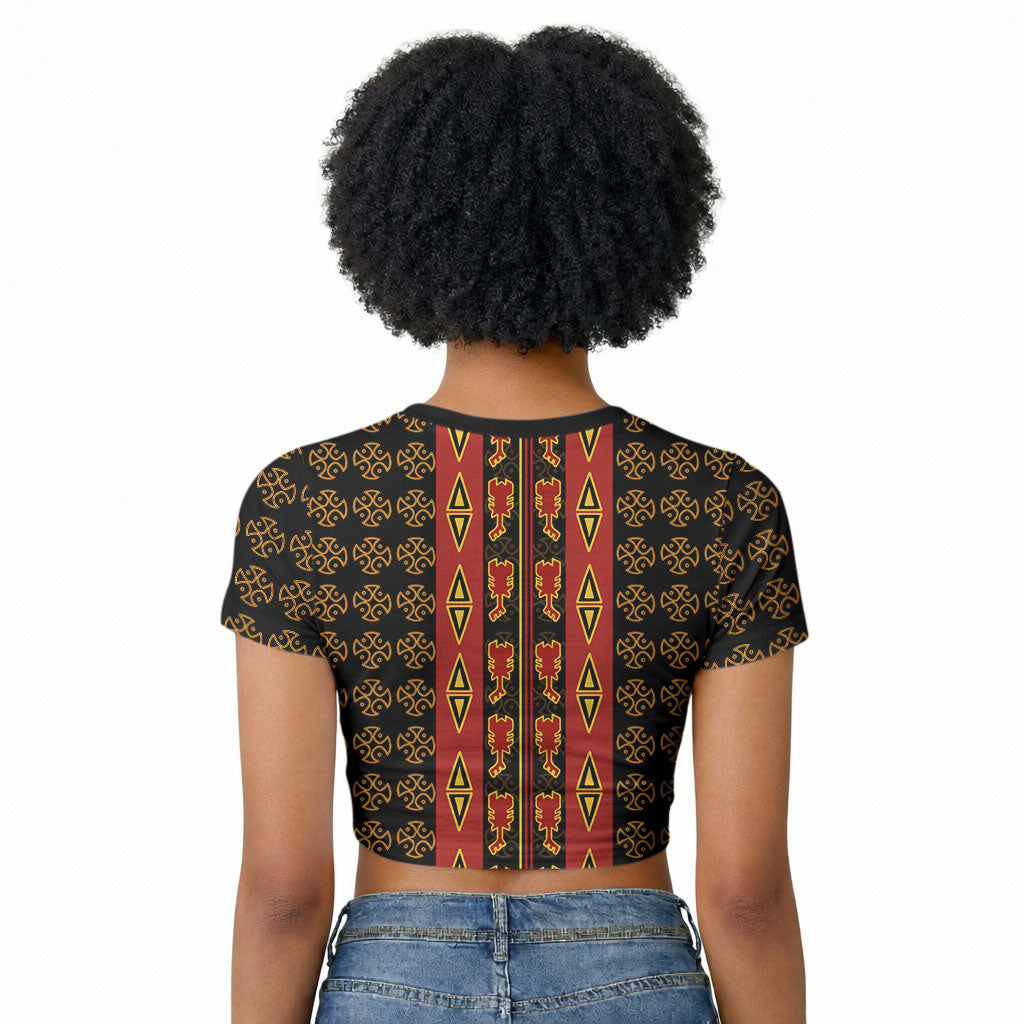 Cameroon Toghu Heritage Raglan Cropped T shirt Traditional Bamenda Pattern In African