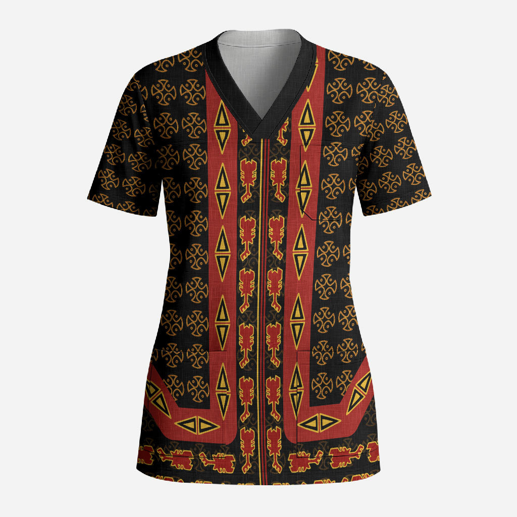 Cameroon Toghu Heritage Scrub Top Traditional Bamenda Pattern In African