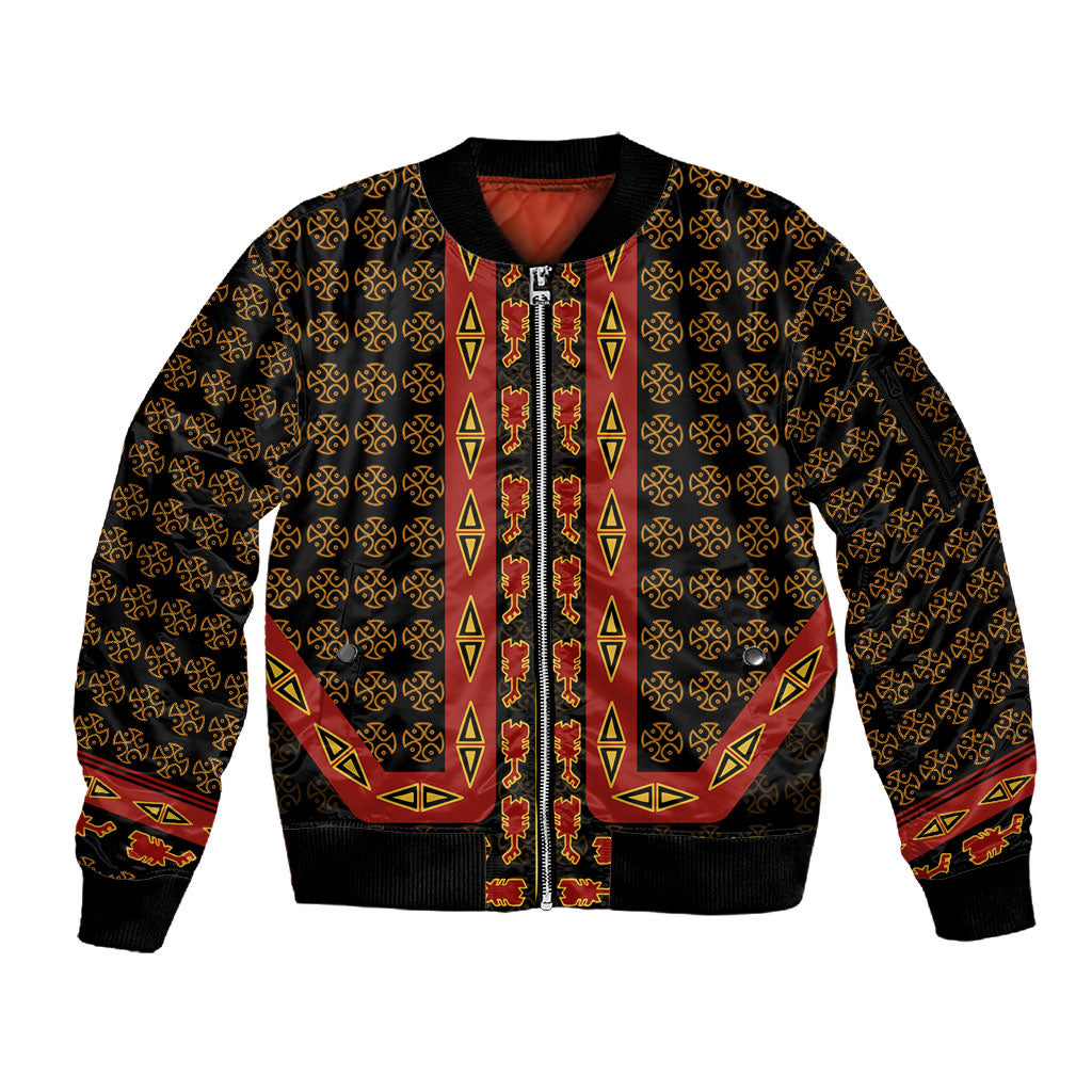 Cameroon Toghu Heritage Sleeve Zip Bomber Jacket Traditional Bamenda Pattern In African