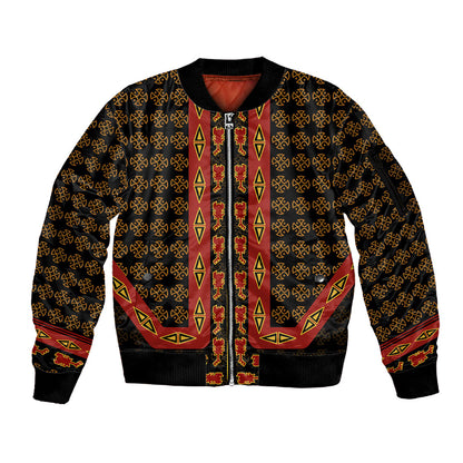 Cameroon Toghu Heritage Sleeve Zip Bomber Jacket Traditional Bamenda Pattern In African