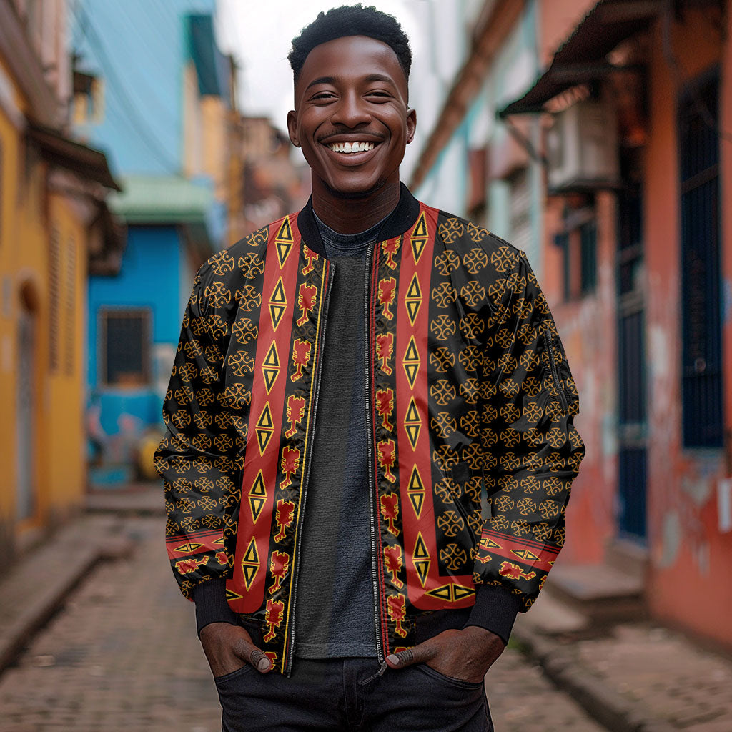Cameroon Toghu Heritage Sleeve Zip Bomber Jacket Traditional Bamenda Pattern In African
