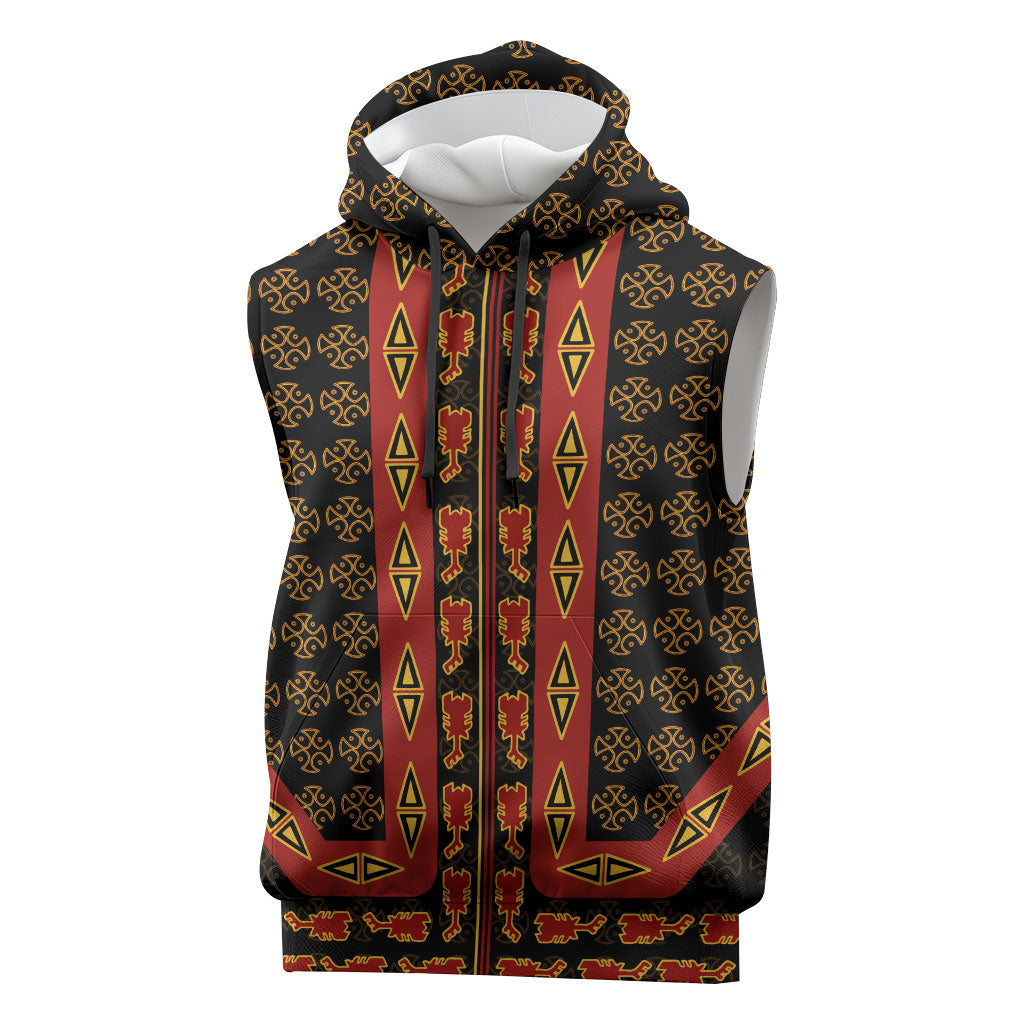Cameroon Toghu Heritage Sleeveless Hoodie Traditional Bamenda Pattern In African