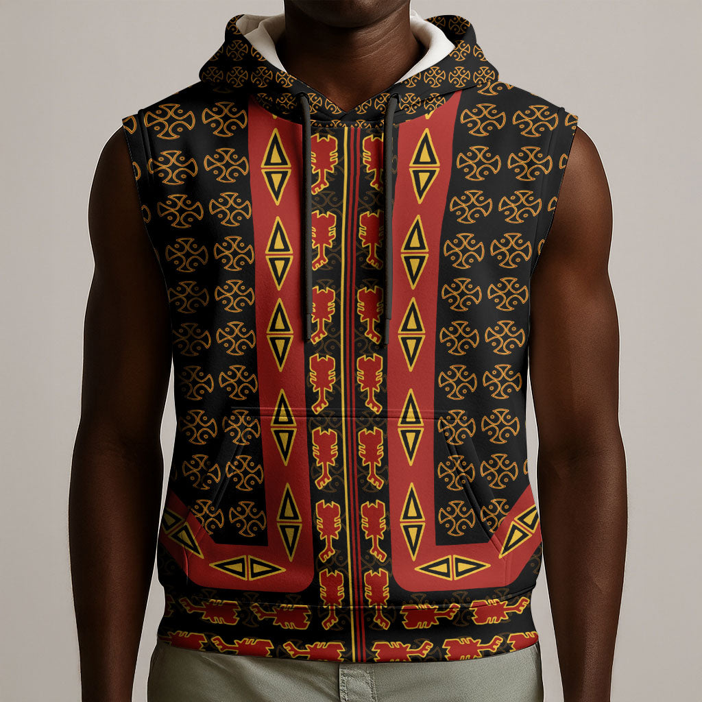 Cameroon Toghu Heritage Sleeveless Hoodie Traditional Bamenda Pattern In African
