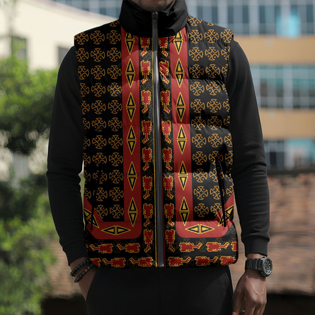 Cameroon Toghu Heritage Sleeveless Puffer Jacket Traditional Bamenda Pattern In African