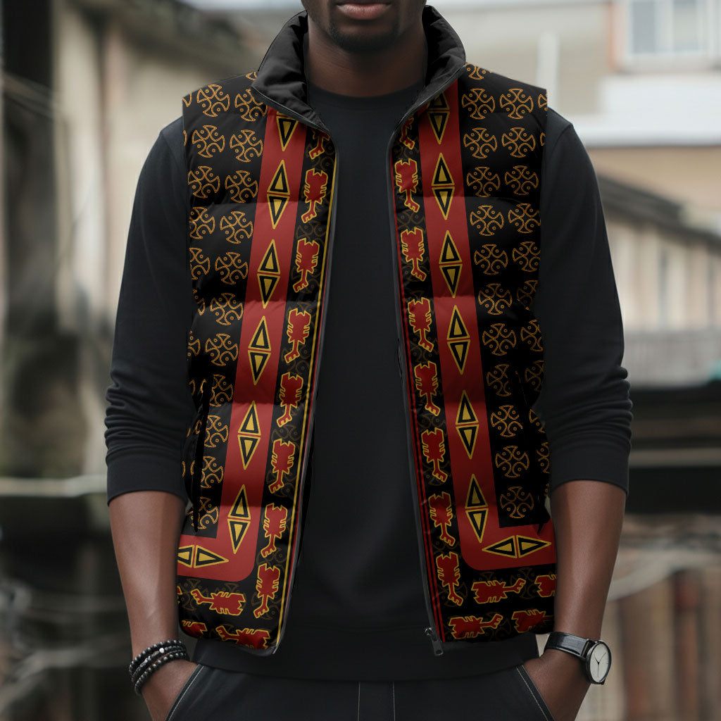 Cameroon Toghu Heritage Sleeveless Puffer Jacket Traditional Bamenda Pattern In African