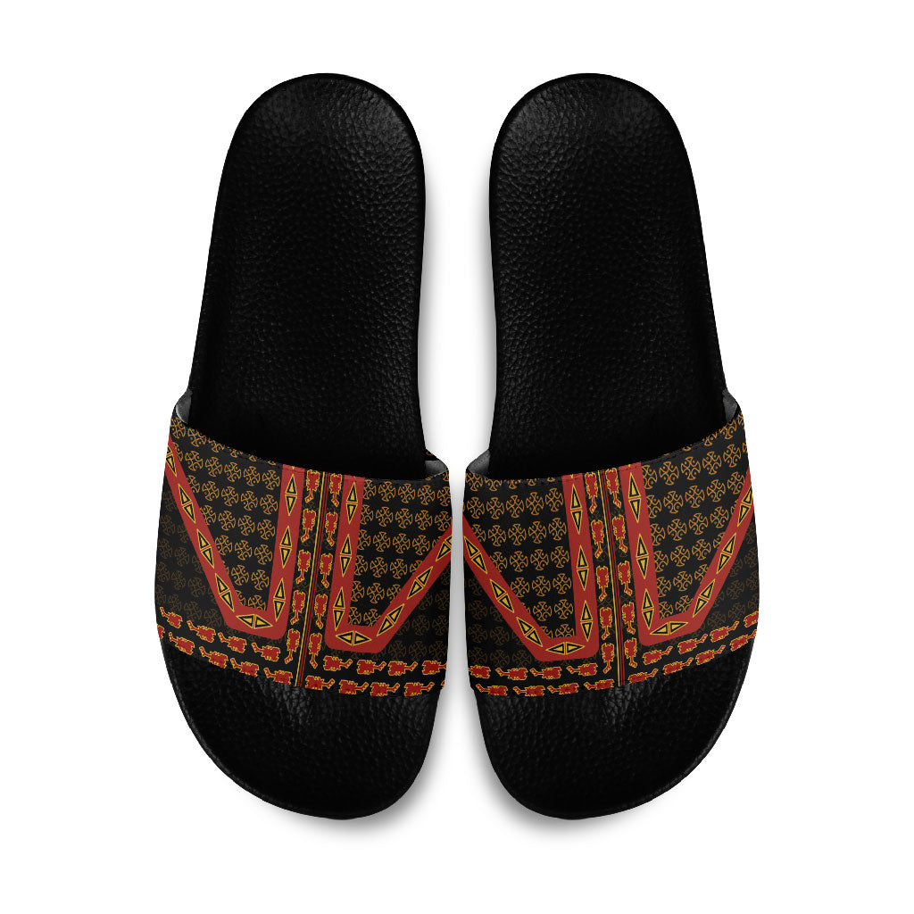 Cameroon Toghu Heritage Slide Sandals Traditional Bamenda Pattern In African