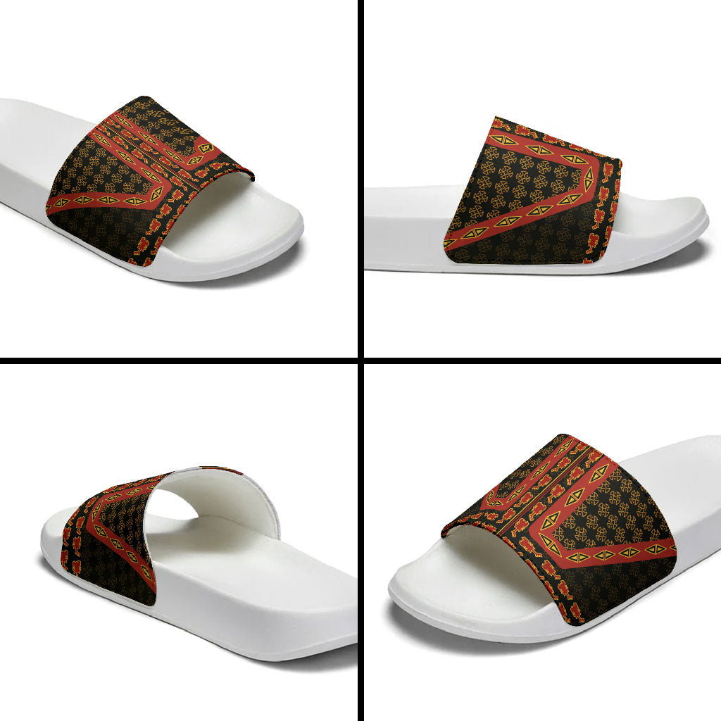 Cameroon Toghu Heritage Slide Sandals Traditional Bamenda Pattern In African