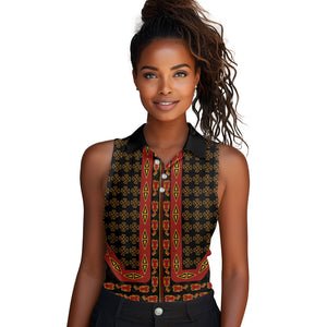 Cameroon Toghu Heritage Women Sleeveless Polo Shirt Traditional Bamenda Pattern In African
