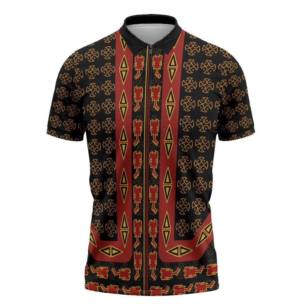 Cameroon Toghu Heritage Zipper Polo Shirt Traditional Bamenda Pattern In African