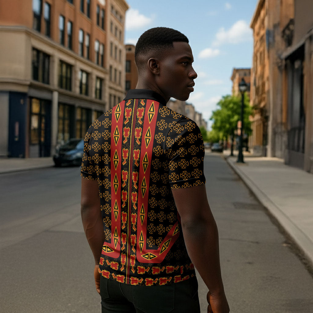 Cameroon Toghu Heritage Zipper Polo Shirt Traditional Bamenda Pattern In African