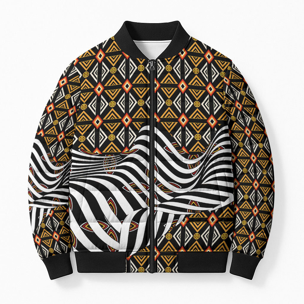 Cameroon Toghu Bamenda Bomber Puffer Jacket African Traditional Art