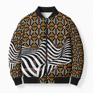 Cameroon Toghu Bamenda Bomber Puffer Jacket African Traditional Art