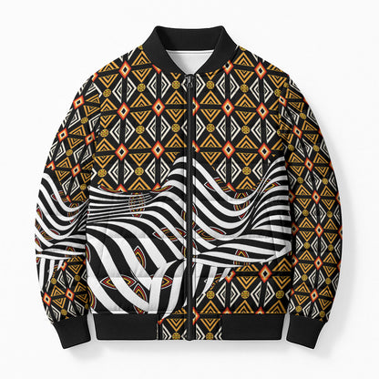 Cameroon Toghu Bamenda Bomber Puffer Jacket African Traditional Art
