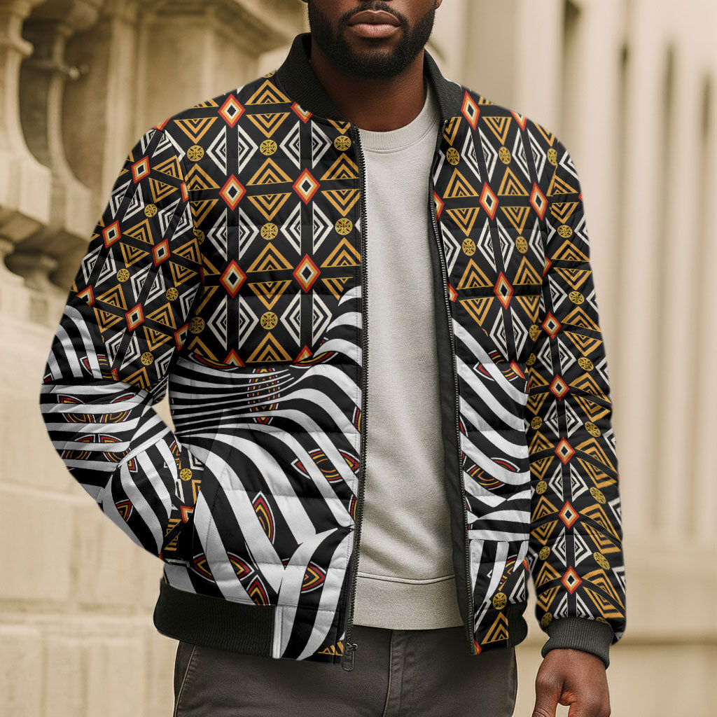 Cameroon Toghu Bamenda Bomber Puffer Jacket African Traditional Art