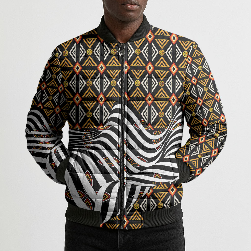 Cameroon Toghu Bamenda Bomber Puffer Jacket African Traditional Art