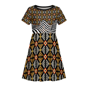 Cameroon Toghu Bamenda Kid Short Sleeve Dress African Traditional Art