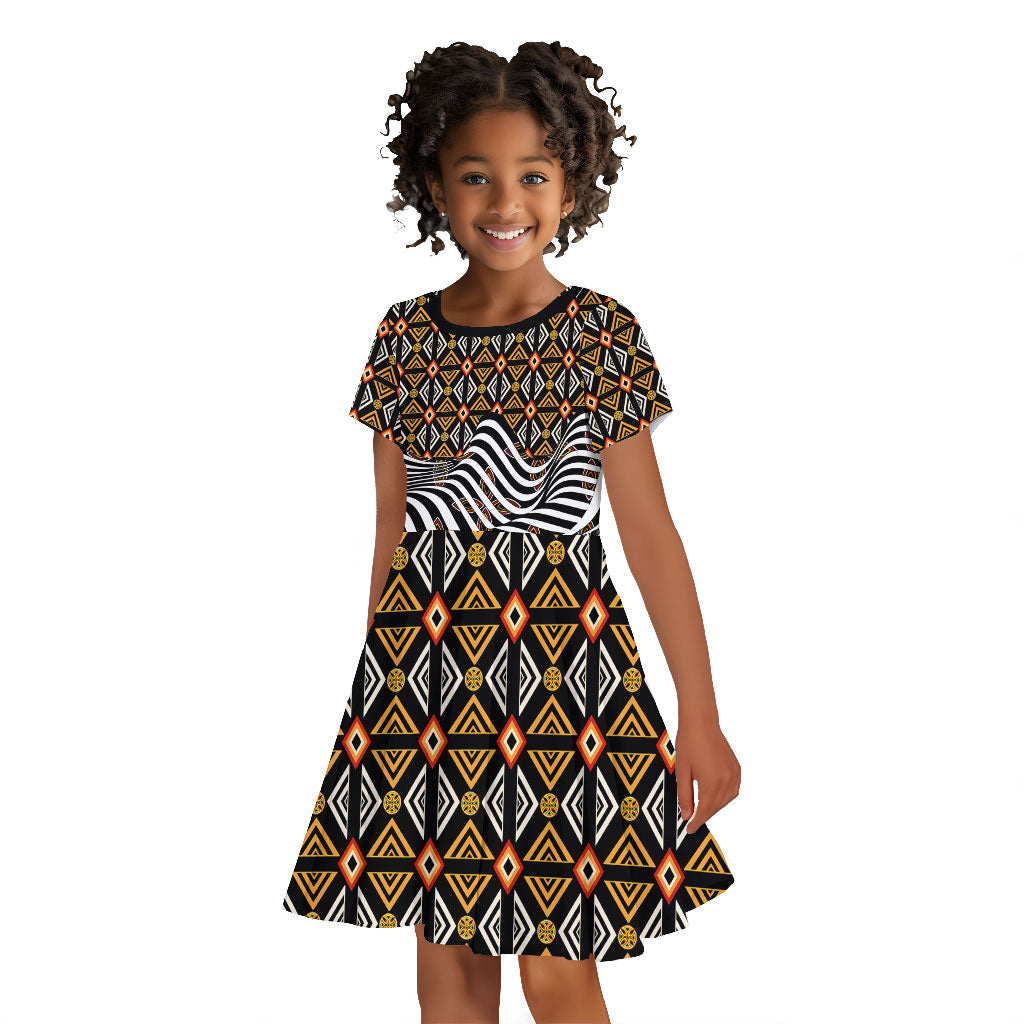 Cameroon Toghu Bamenda Kid Short Sleeve Dress African Traditional Art