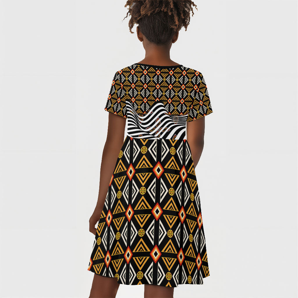 Cameroon Toghu Bamenda Kid Short Sleeve Dress African Traditional Art