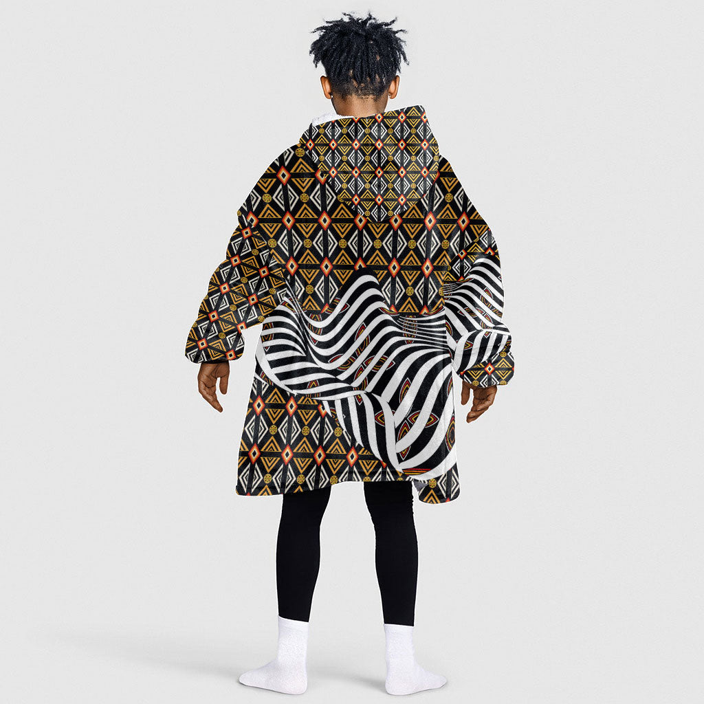 Cameroon Toghu Bamenda Kid Wearable Blanket Hoodie African Traditional Art