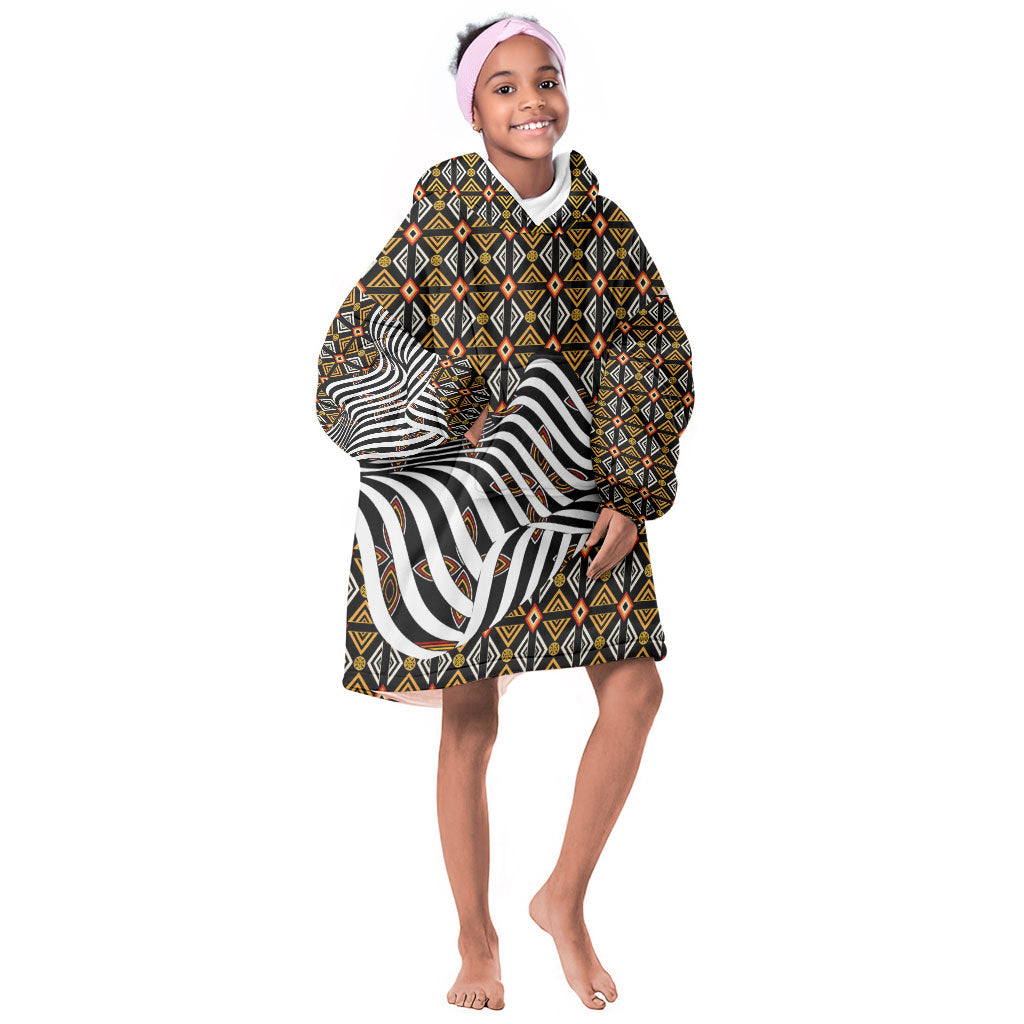 Cameroon Toghu Bamenda Kid Wearable Blanket Hoodie African Traditional Art