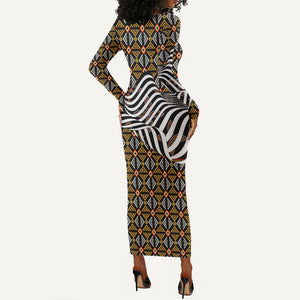 Cameroon Toghu Bamenda Long Sleeve Bodycon Dress African Traditional Art