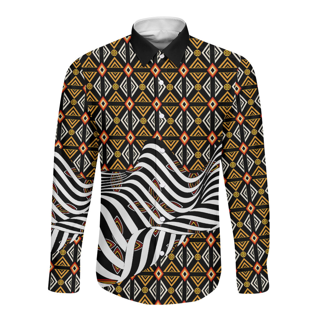 Cameroon Toghu Bamenda Long Sleeve Button Shirt African Traditional Art