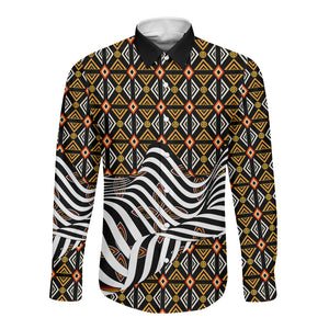 Cameroon Toghu Bamenda Long Sleeve Button Shirt African Traditional Art