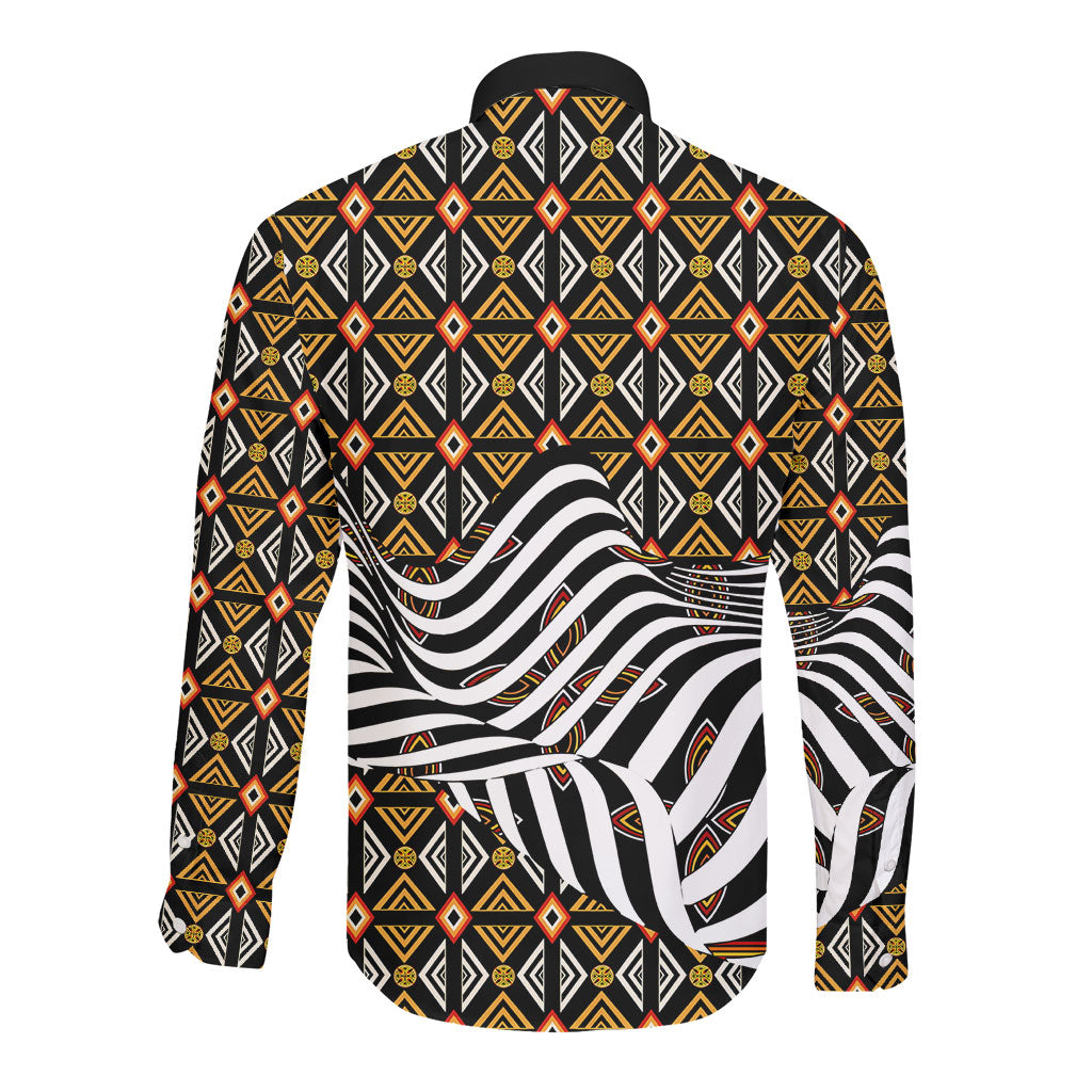 Cameroon Toghu Bamenda Long Sleeve Button Shirt African Traditional Art